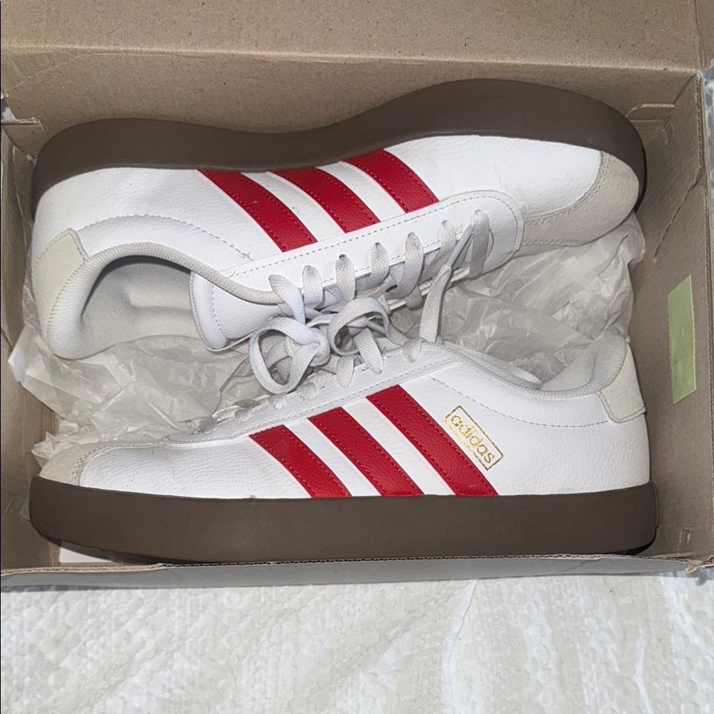 Adidas Women’s White and Red Sneakers (Worn Once)